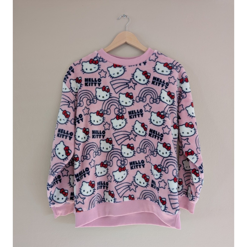 Hello Kitty Rainbow Star‎ Pajama Top Pink Sleepwear Long Sleeve Fleece Lounge M